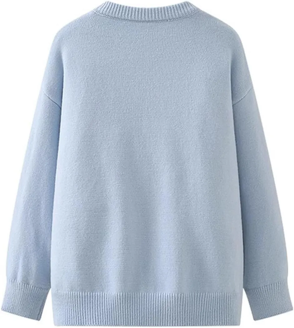 Cat Sweaters for Women Japanese Casual Kawaii Fun Patterned Cardigan Crew Neck Button Up Cozy Knit Coats