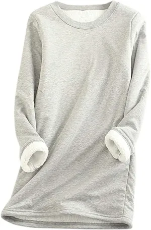 Ceboyel Womens Fleece Pullover Sweatshirt No Hood Shirts Sweater Sherpa Lined Tunic Sweatshirts Warm Winter Loungewear 2023