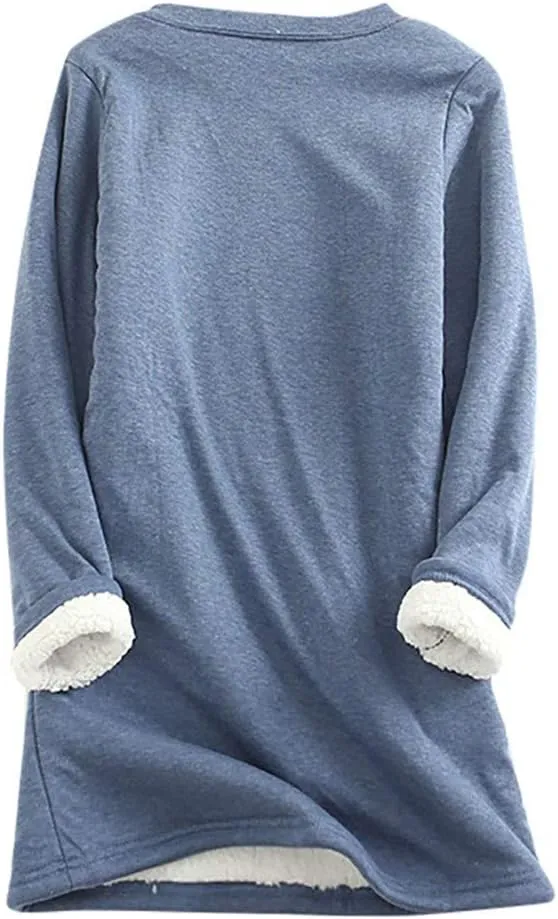 Ceboyel Womens Fleece Pullover Sweatshirt No Hood Shirts Sweater Sherpa Lined Tunic Sweatshirts Warm Winter Loungewear 2023