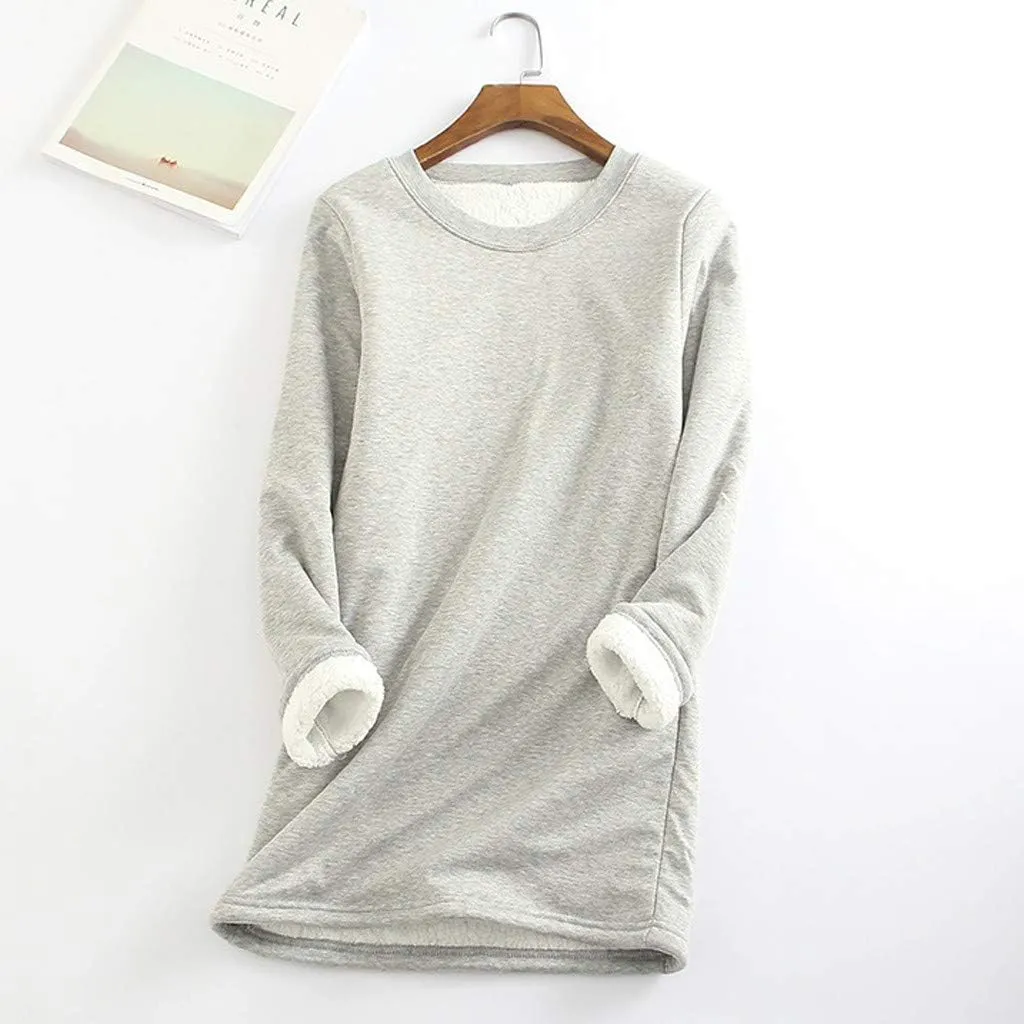 Ceboyel Womens Fleece Pullover Sweatshirt No Hood Shirts Sweater Sherpa Lined Tunic Sweatshirts Warm Winter Loungewear 2023