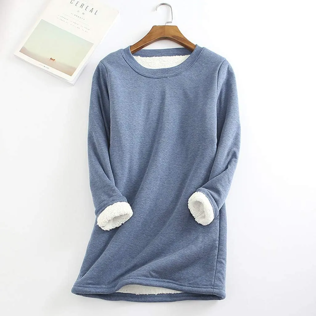 Ceboyel Womens Fleece Pullover Sweatshirt No Hood Shirts Sweater Sherpa Lined Tunic Sweatshirts Warm Winter Loungewear 2023