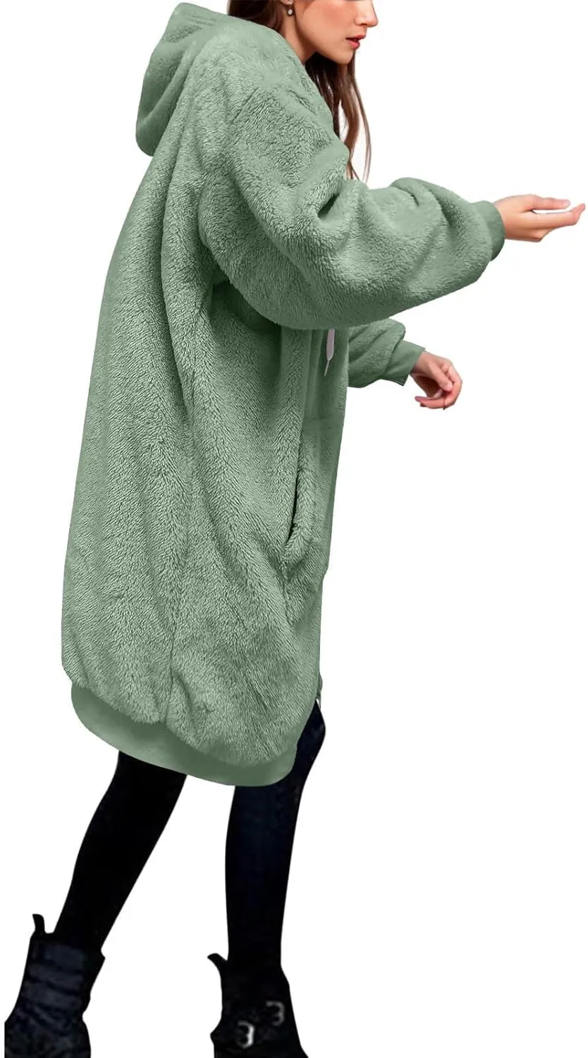 Ceboyel Womens Sherpa Fleece Lined Jackets Full Zip Up Oversized Hoodie Casual Sweatshirt Fall Winter Clothing 2023