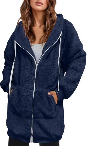 Ceboyel Womens Sherpa Fleece Lined Jackets Full Zip Up Oversized Hoodie Casual Sweatshirt Fall Winter Clothing 2023