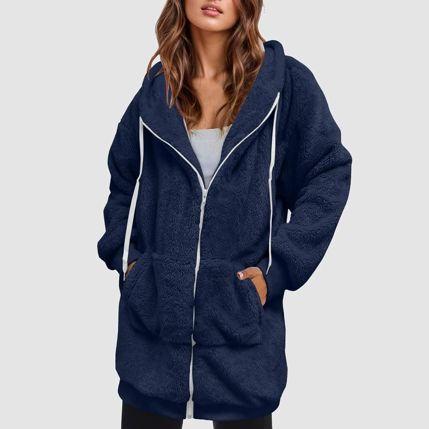 Ceboyel Womens Sherpa Fleece Lined Jackets Full Zip Up Oversized Hoodie Casual Sweatshirt Fall Winter Clothing 2023