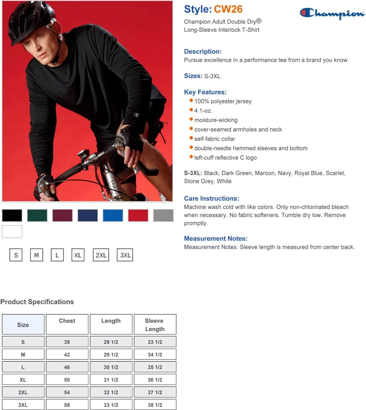 Champion Men's Long-Sleeve Double-Dry Performance T-Shirt