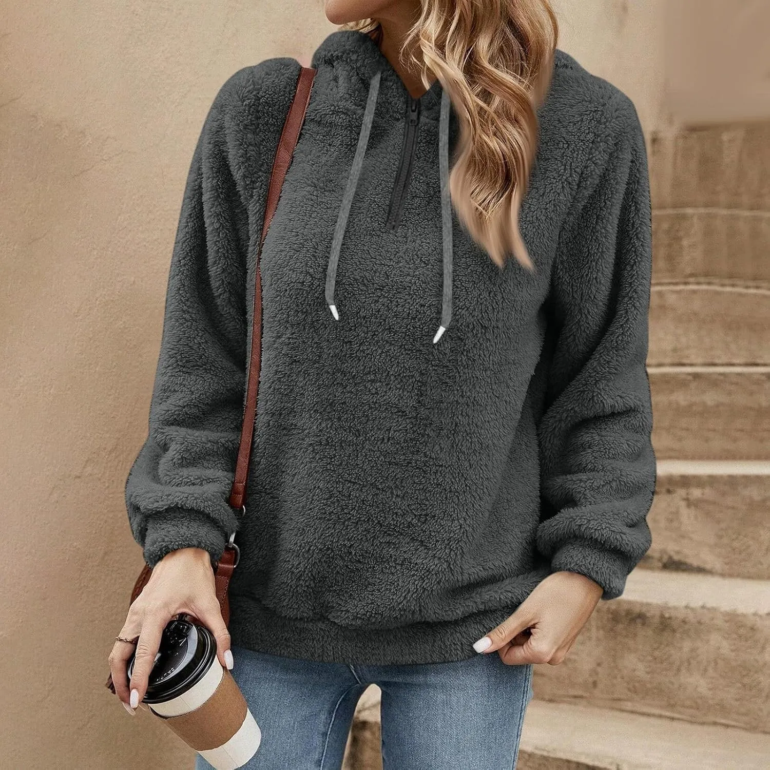 ChicCrate Womens Oversized Sherpa Pullover Hoodie Fuzzy Fleece Sweatshirt Trendy Comfrt Casual Fluffy Hoodies