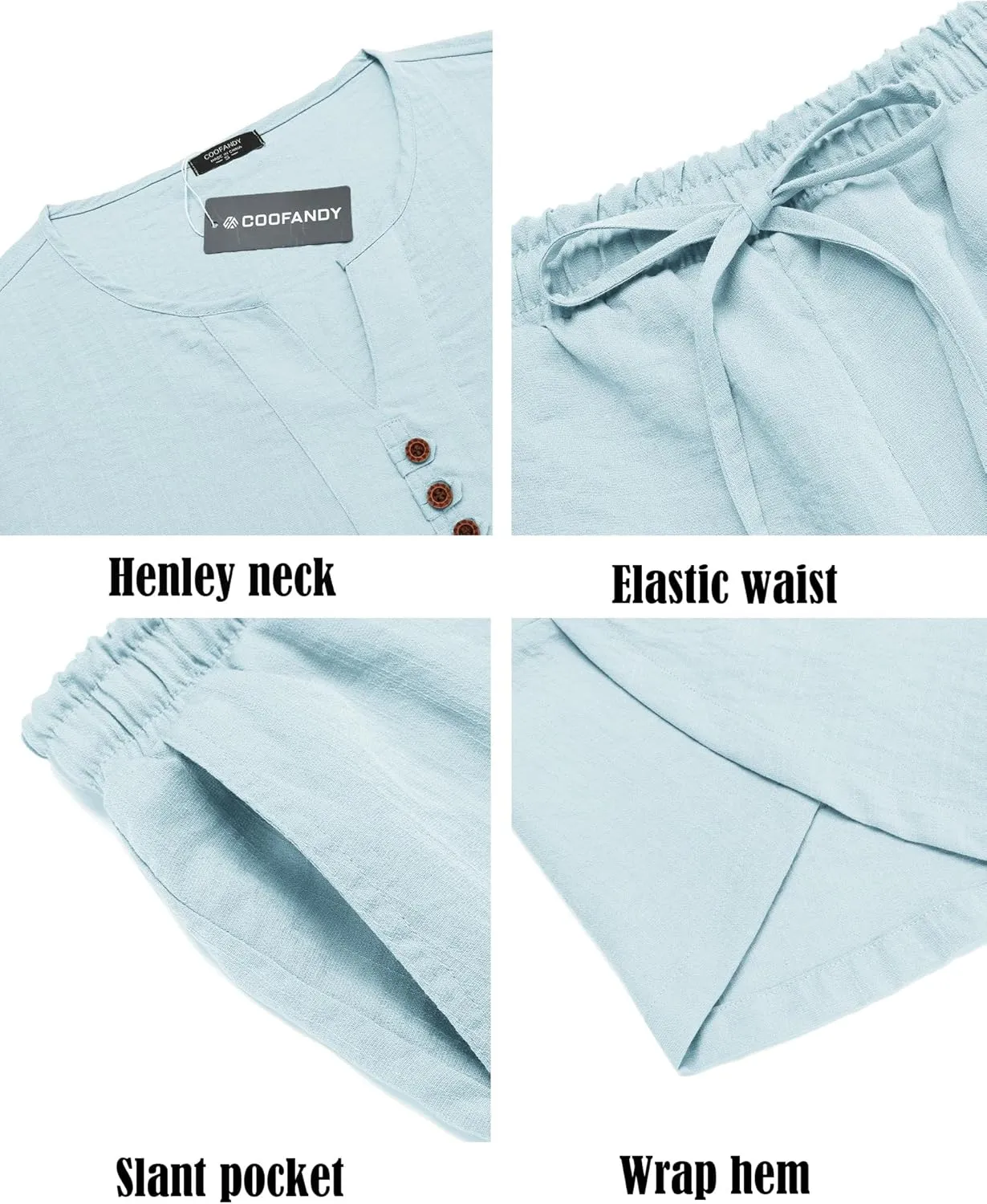 COOFANDY Men's 2 Pieces Linen Set Henley Shirt Short Sleeve and Harem Capri Pants Wide Leg Baggy Beach Yoga Trousers Outfits