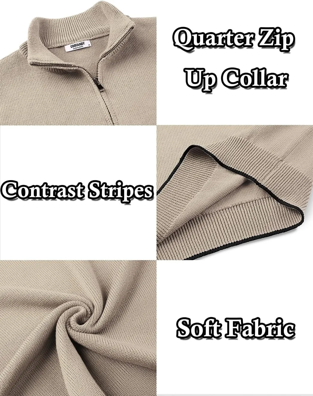 COOFANDY Men's Quarter Zip Up Pullover Slim Fit Lightweight Mock Neck Long Sleeve Sweaters