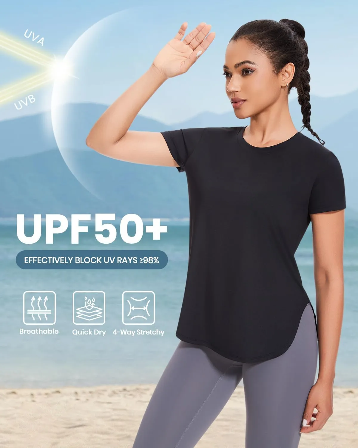 Cosy Pyro 4-Pack Workout Tops for Women UPF 50  Yoga Shirts Short Sleeve Athletic T-Shirts Quick Dry Running Gym Tee