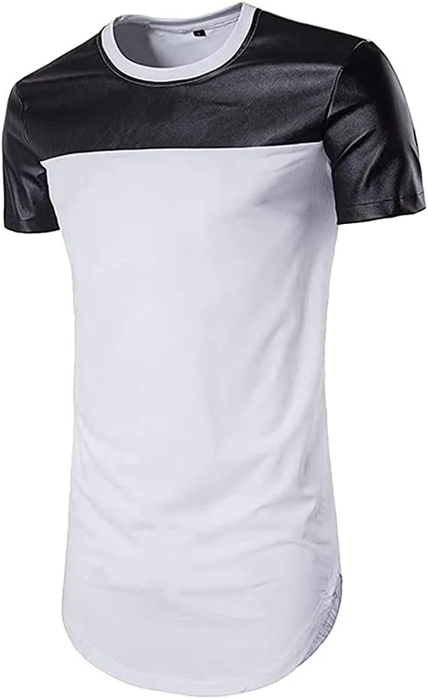 COTTORY Men's Spell Leather Hipster Hip Hop T Shirt
