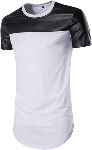 COTTORY Men's Spell Leather Hipster Hip Hop T Shirt