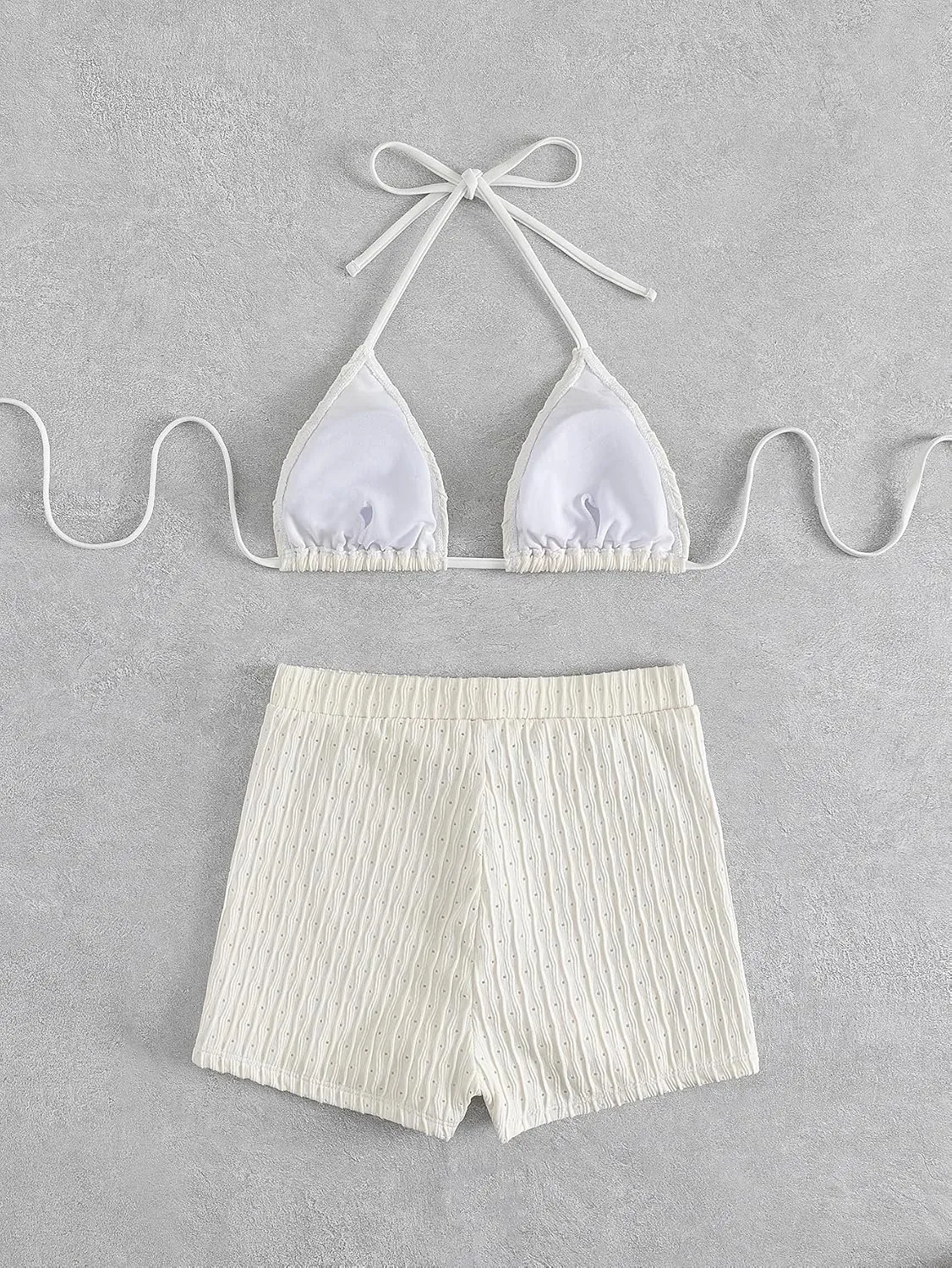 COZYEASE Women's 2 Piece Swimsuits Halter Triangle Top with High Waisted Shorts Bathing Suits Bikini Sets