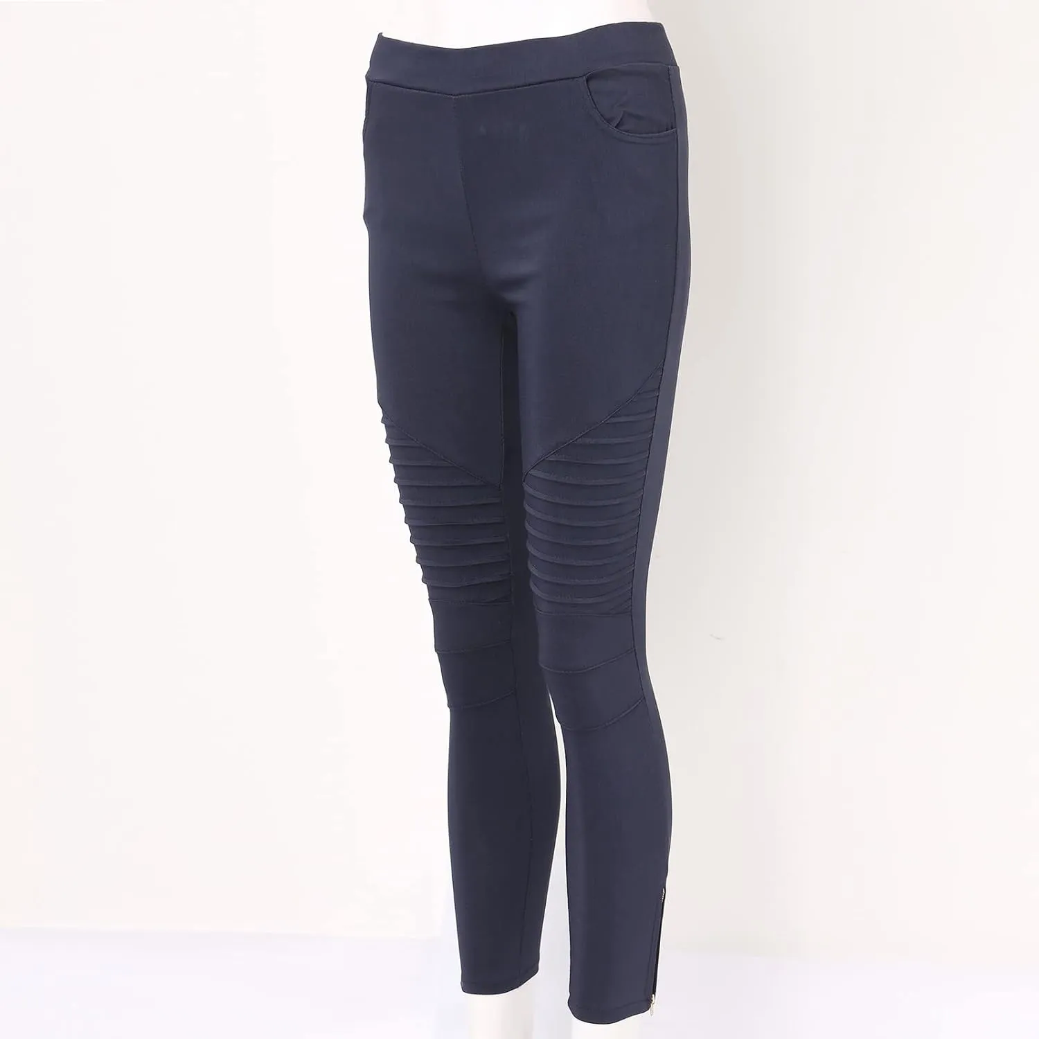 CRNTCEM Womens Cotton Moto Leggings High Waist Stretch Skinny Motorcycle Biker Pants Ankle Zipper Pleated Pull-On Pencil Pant