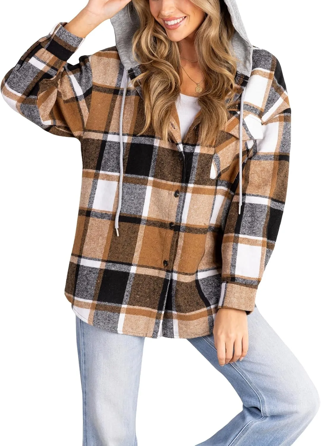 CUPSHE Women's Long Sleeve T-Shirt Casual Loose Blouses Button Down Shirt Tops with Pocket