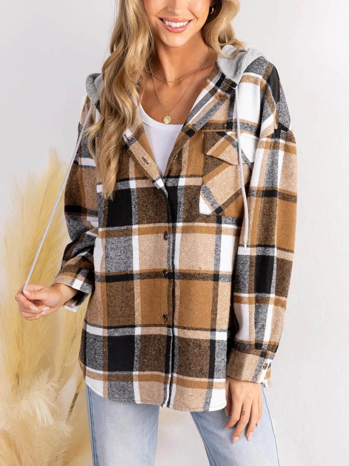 CUPSHE Women's Long Sleeve T-Shirt Casual Loose Blouses Button Down Shirt Tops with Pocket