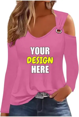Custom Shirt, Your Own Design Text/Photo/Image/Logo T Shirts Women Personalized Printed Long Sleeve, Large