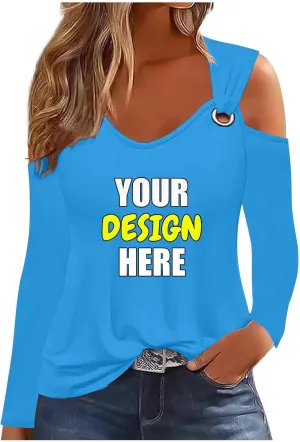 Custom Shirt, Your Own Design Text/Photo/Image/Logo T Shirts Women Personalized Printed Long Sleeve, Large
