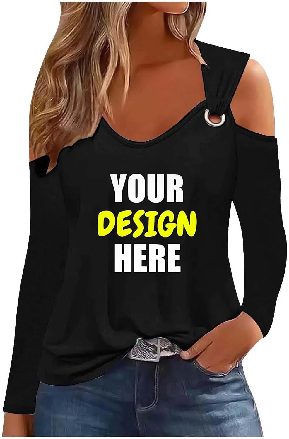 Custom Shirt, Your Own Design Text/Photo/Image/Logo T Shirts Women Personalized Printed Long Sleeve, Large