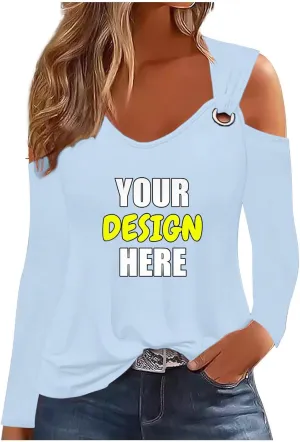 Custom Shirt, Your Own Design Text/Photo/Image/Logo T Shirts Women Personalized Printed Long Sleeve, Large