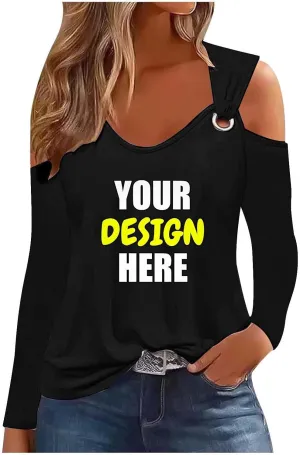 Custom Shirt, Your Own Design Text/Photo/Image/Logo T Shirts Women Personalized Printed Long Sleeve, Large