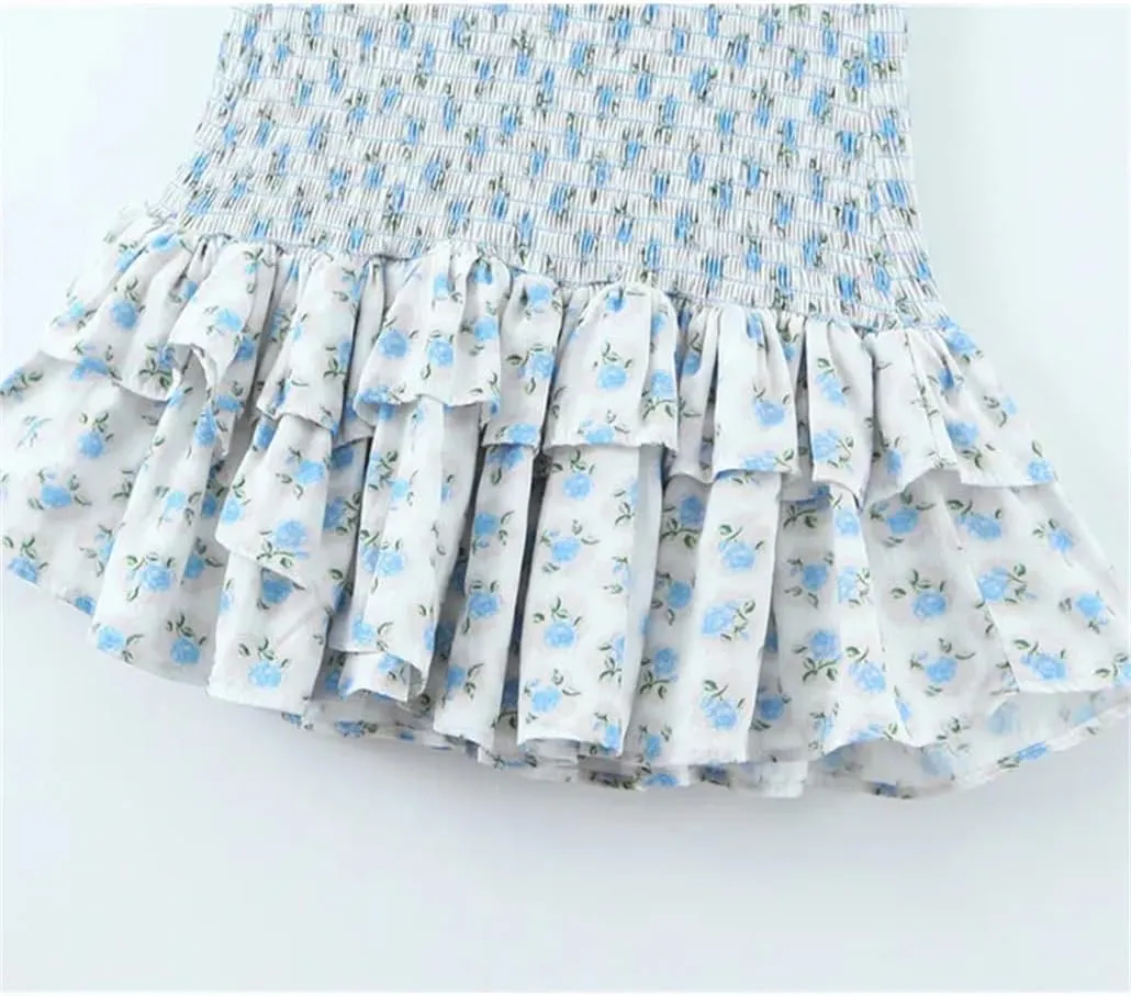 DBFBDTU Slip Dress for Women Floral Print Elastic Tight Mini Dress Ruffles Backless Straped Dresses