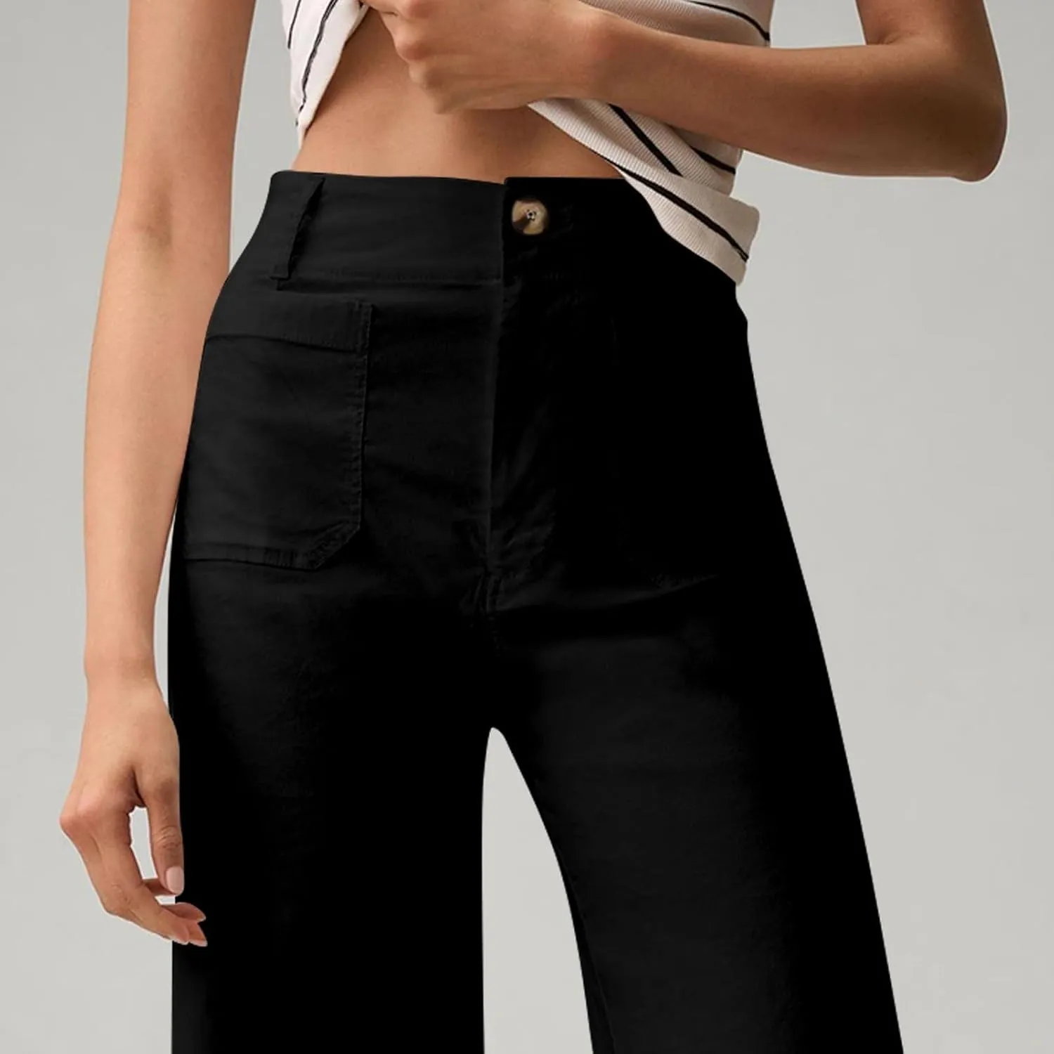 Dress Pants Women Tummy Control High Waist Chino Work Pants Business Casual Wide Leg Trousers Slacks Ankle Jeans