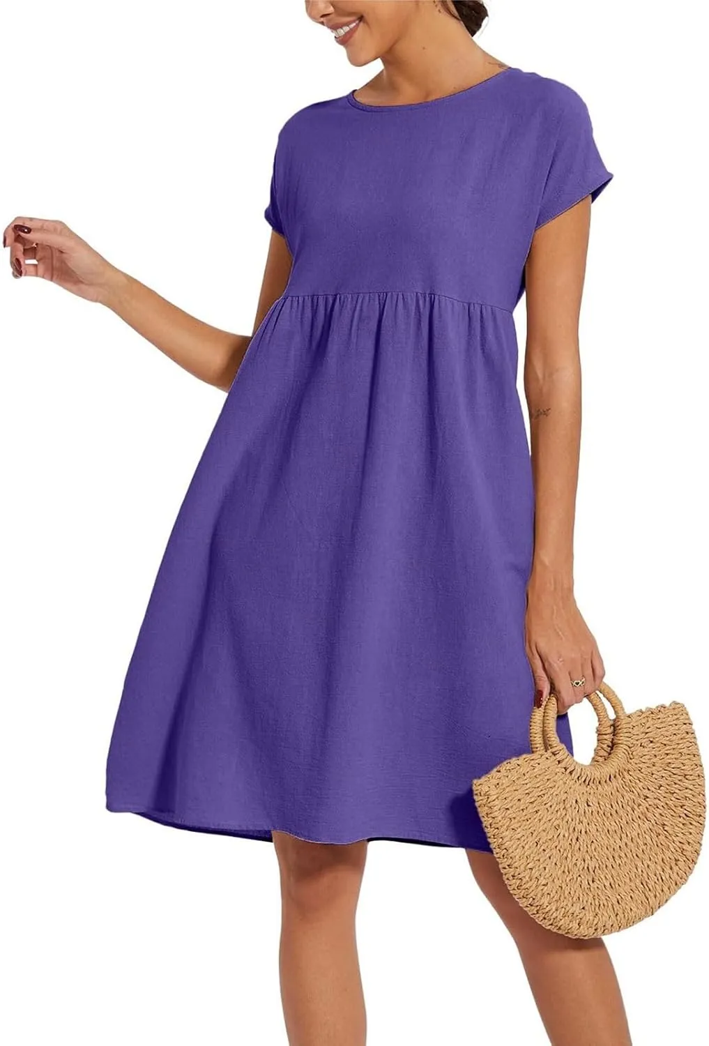 Dresses for Women Summer Plus Size Linen Short Sleeve Midi Dress Casual 2024 Beach Vacation Sundress with Pockets