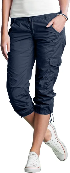 ellos Women's Plus Size Stretch Cargo Capris Front and Side Pockets Casual Cropped Pants