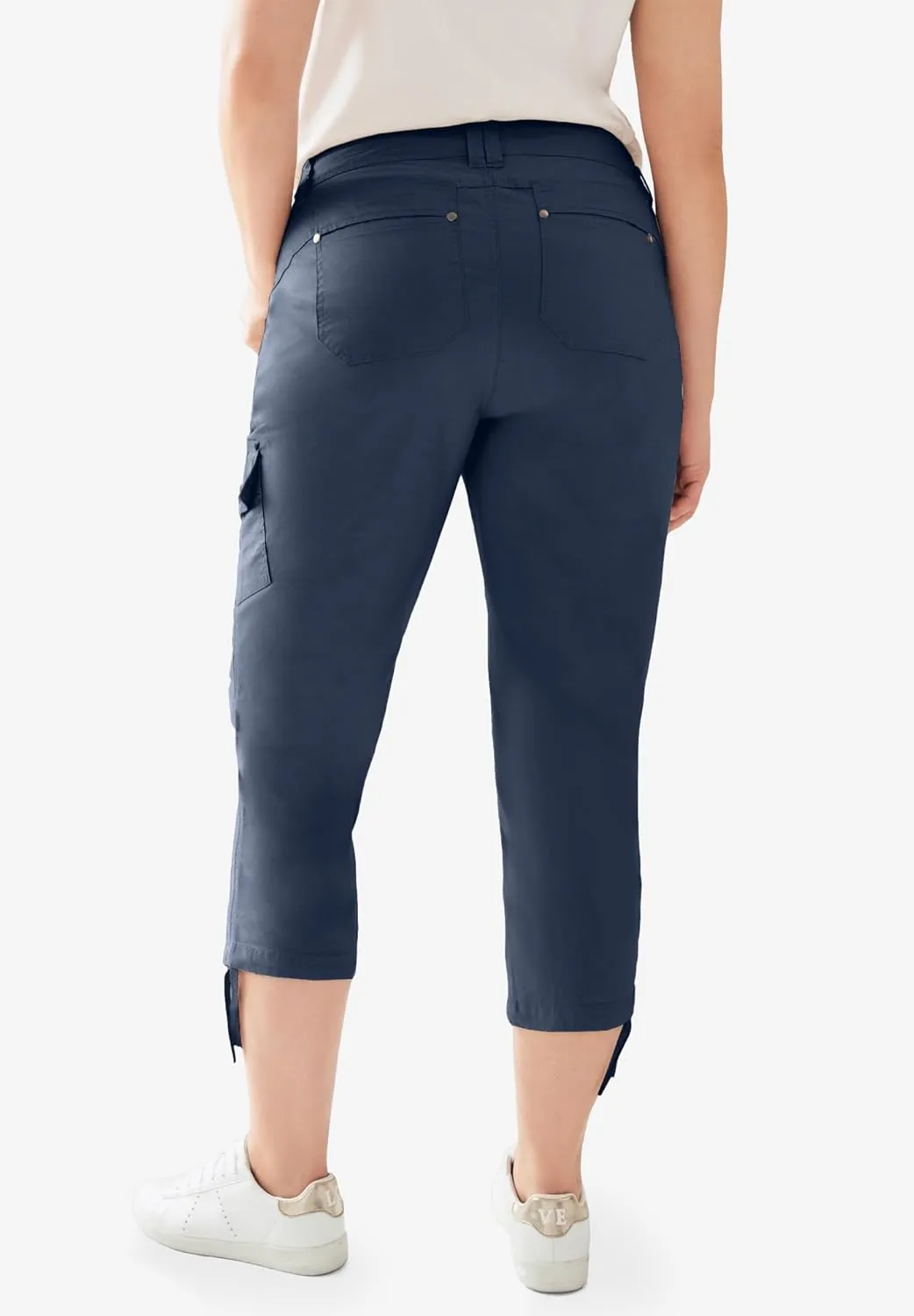 ellos Women's Plus Size Stretch Cargo Capris Front and Side Pockets Casual Cropped Pants