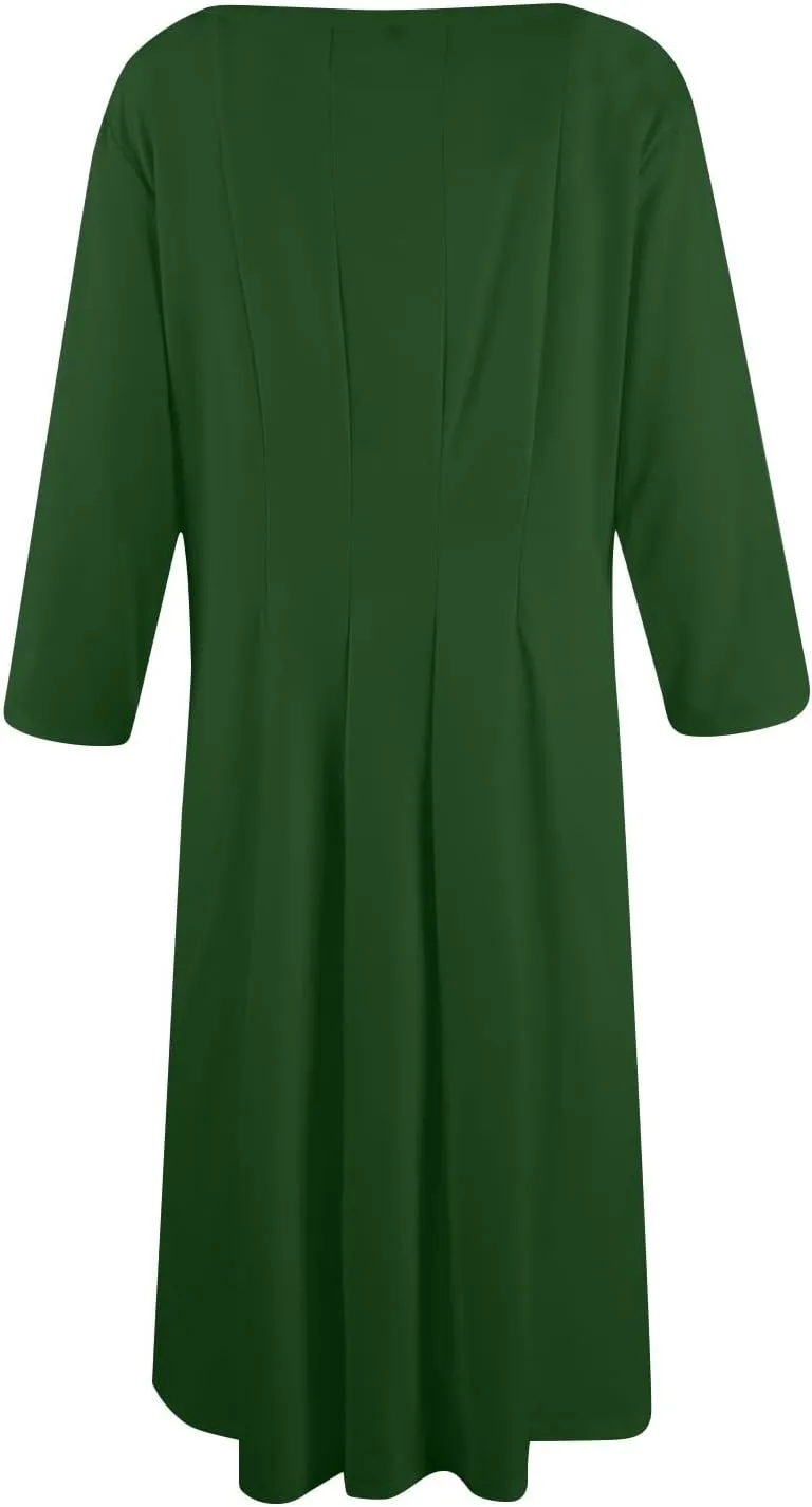 Fall Dresses for Women 2024 Casual A Line 3/4 Sleeve Crew Neck Flowy Pleated Midi Tshirt Dress with Pockets