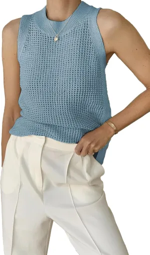 Famulily Women's Summer Knit Tank Top Sleeveless Hollow Out Tops Round Neck Crochet Knitted Cami Shirts