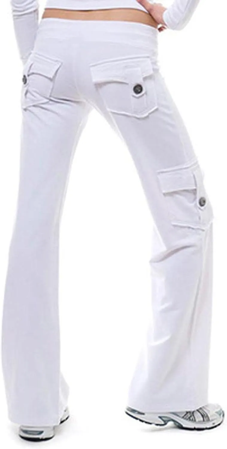 fartey Cargo Pants Women Drawstring High Waist Wide Leg Yoga Pants Baggy Bootcut Workout Gym Trousers with Button Pockets