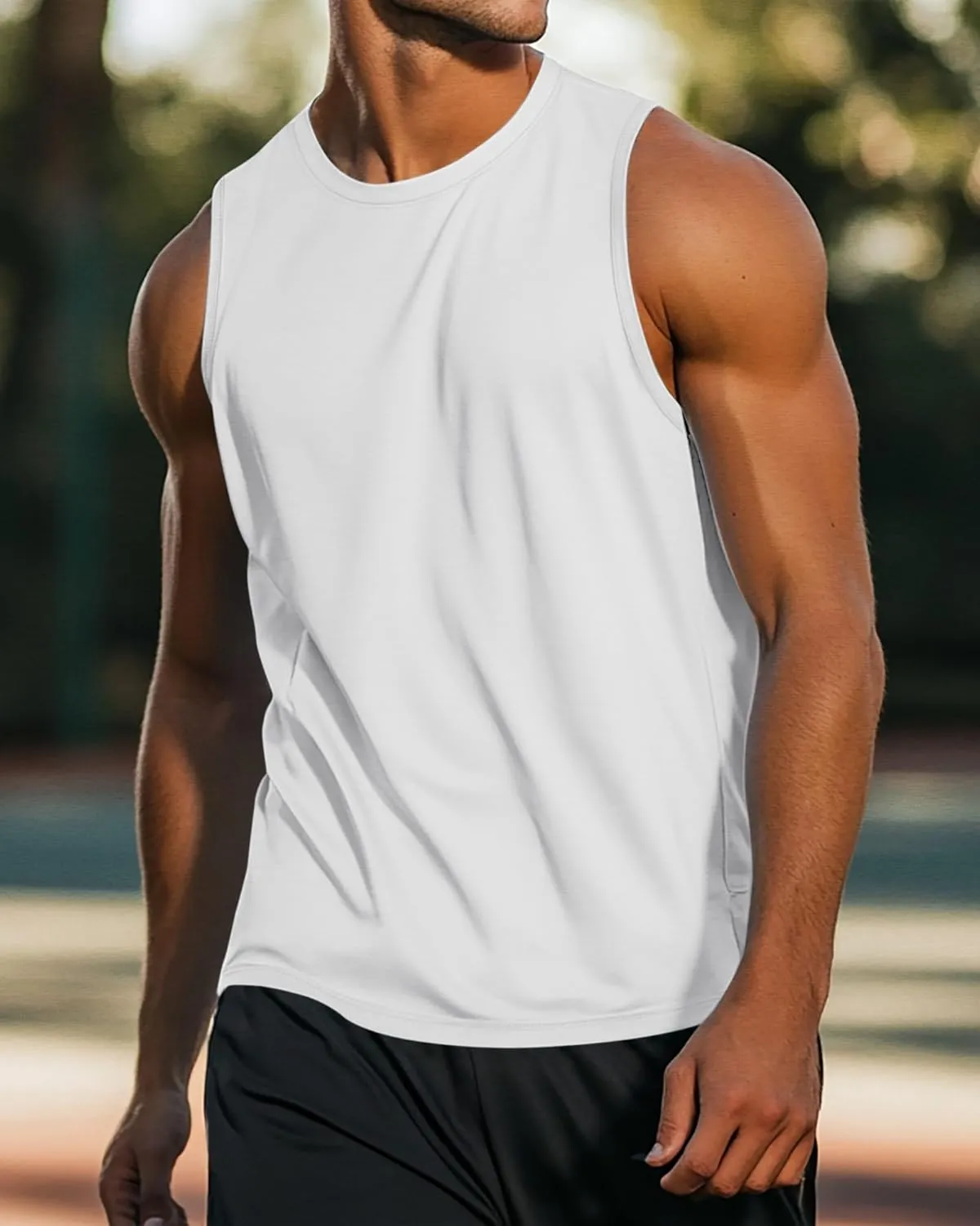 Ficerd 3 Pack Men's Big Tall Tank Tops, Cotton Moisture Wicking Muscle Shirts Sleeveless Solid Color Basic Tee Shirts