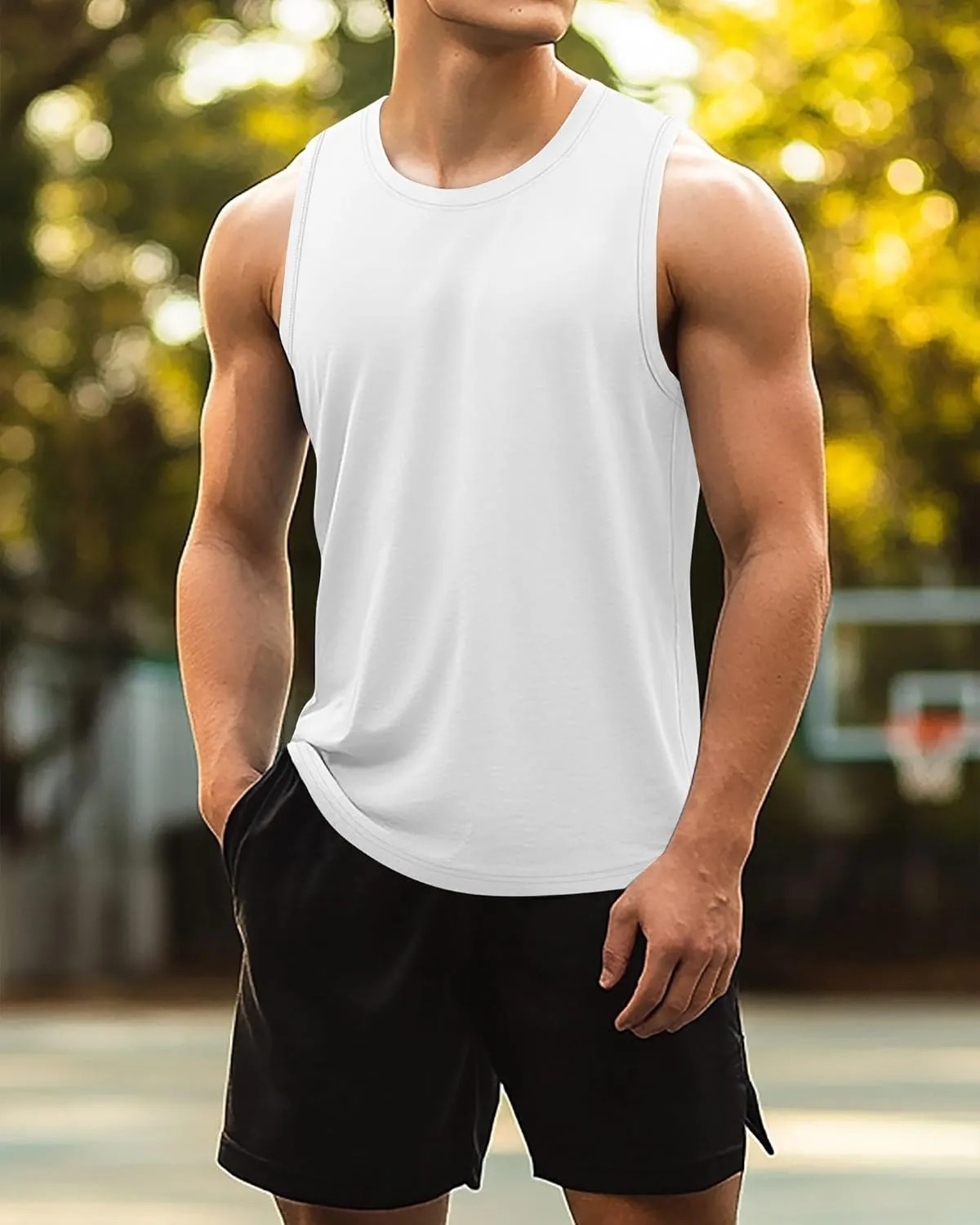 Ficerd 3 Pack Men's Big Tall Tank Tops, Cotton Moisture Wicking Muscle Shirts Sleeveless Solid Color Basic Tee Shirts