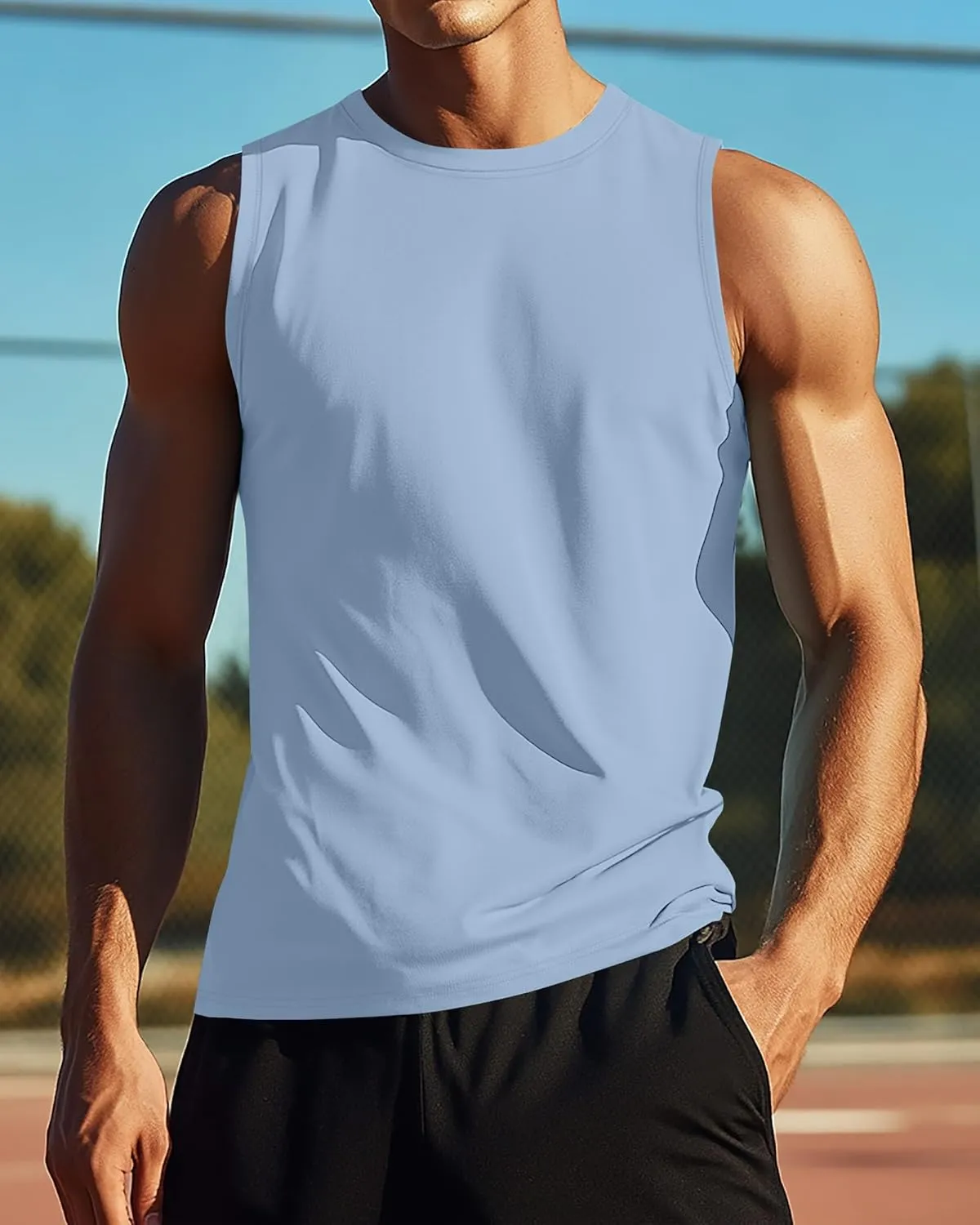 Ficerd 3 Pack Men's Big Tall Tank Tops, Cotton Moisture Wicking Muscle Shirts Sleeveless Solid Color Basic Tee Shirts