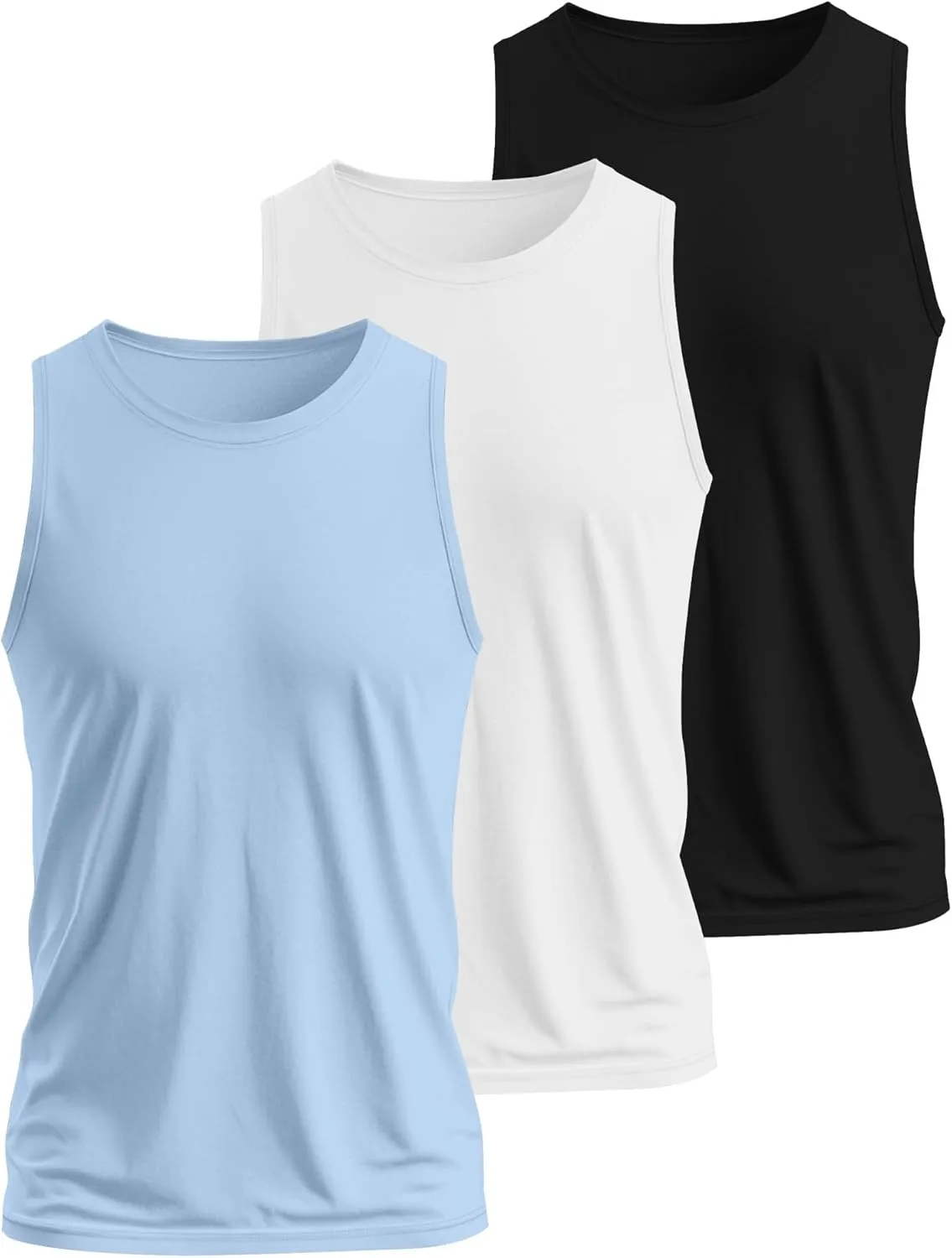 Ficerd 3 Pack Men's Big Tall Tank Tops, Cotton Moisture Wicking Muscle Shirts Sleeveless Solid Color Basic Tee Shirts