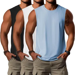 Ficerd 3 Pack Men's Big Tall Tank Tops, Cotton Moisture Wicking Muscle Shirts Sleeveless Solid Color Basic Tee Shirts