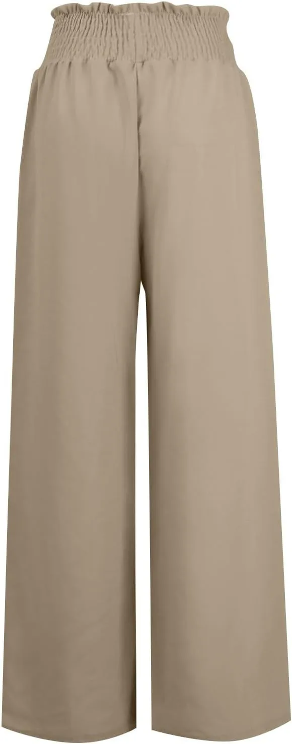 Flare Cropped Dress Pants for Women Casual Summer Wide Leg Linen Sports Trousers with Pockets HIgh Waist Vacation Pants