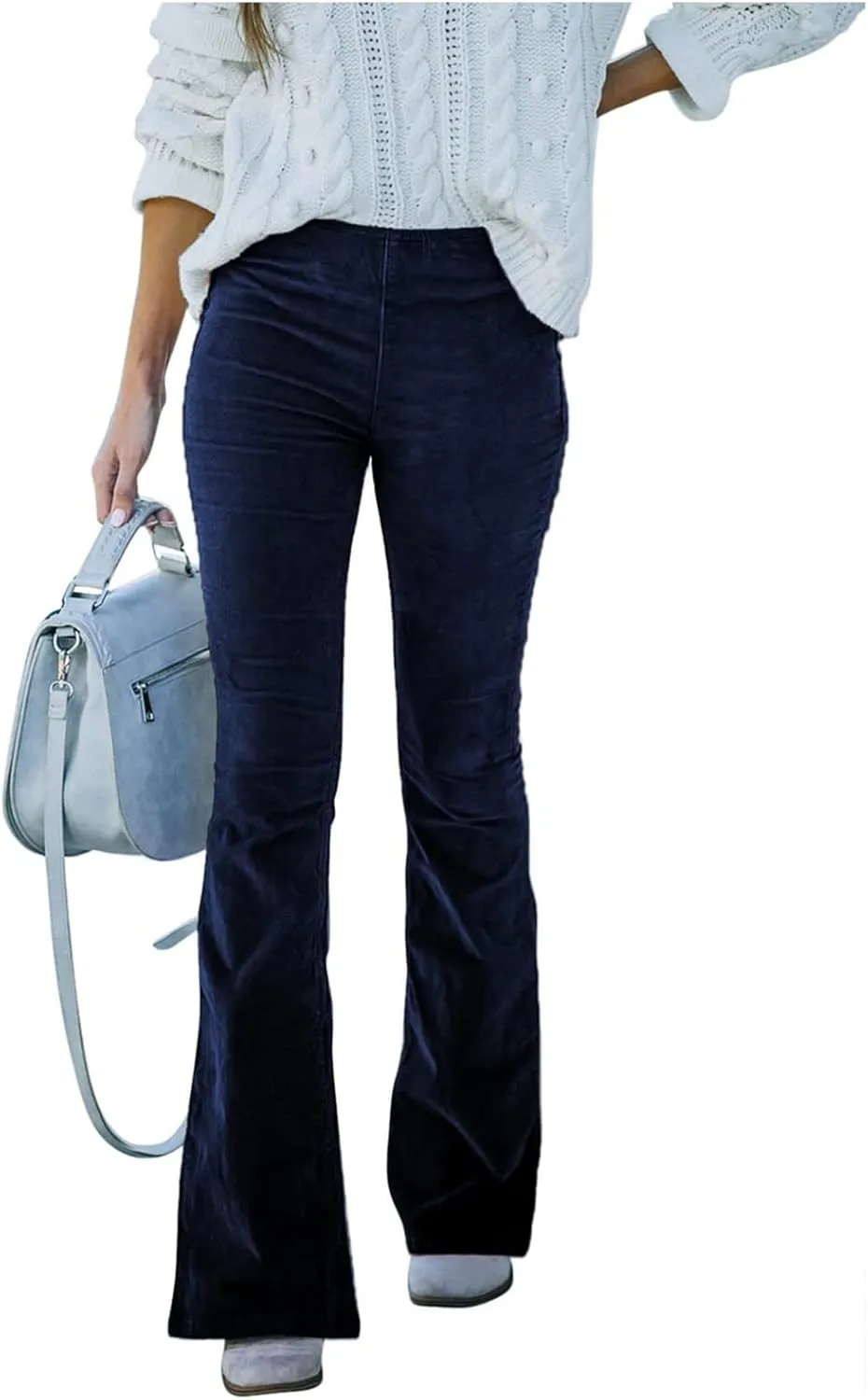 Flared Corduroy Pants Women Bootcut Pull On Work Pants Elastic High Waisted Flare Pants Bell Bottom Trousers w/Pockets