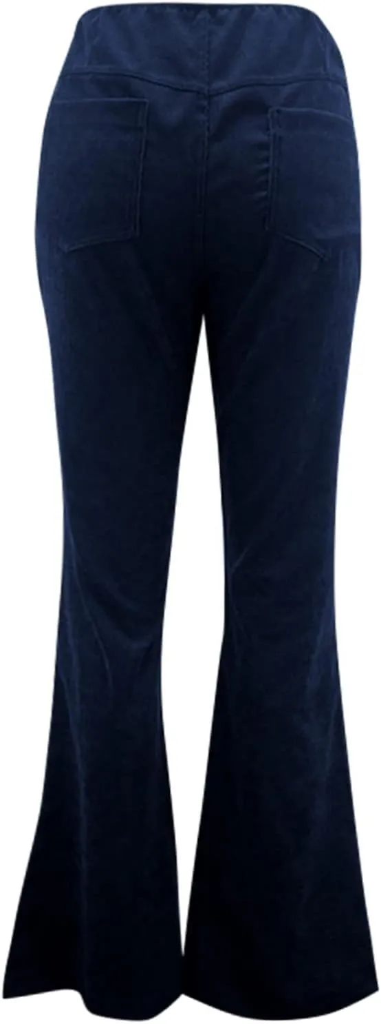 Flared Corduroy Pants Women Bootcut Pull On Work Pants Elastic High Waisted Flare Pants Bell Bottom Trousers w/Pockets