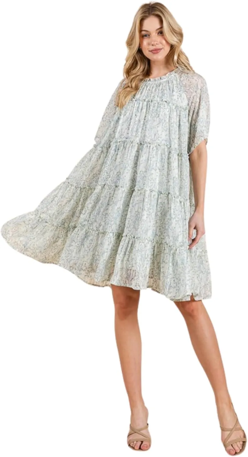 Floral Print Sheer Ruffle Detail Mini Dress