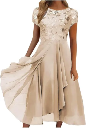Flowy Lace Chiffon Dress Elegant Formal Evening Party Wedding Mother of The Bride Dresses for Women 2025