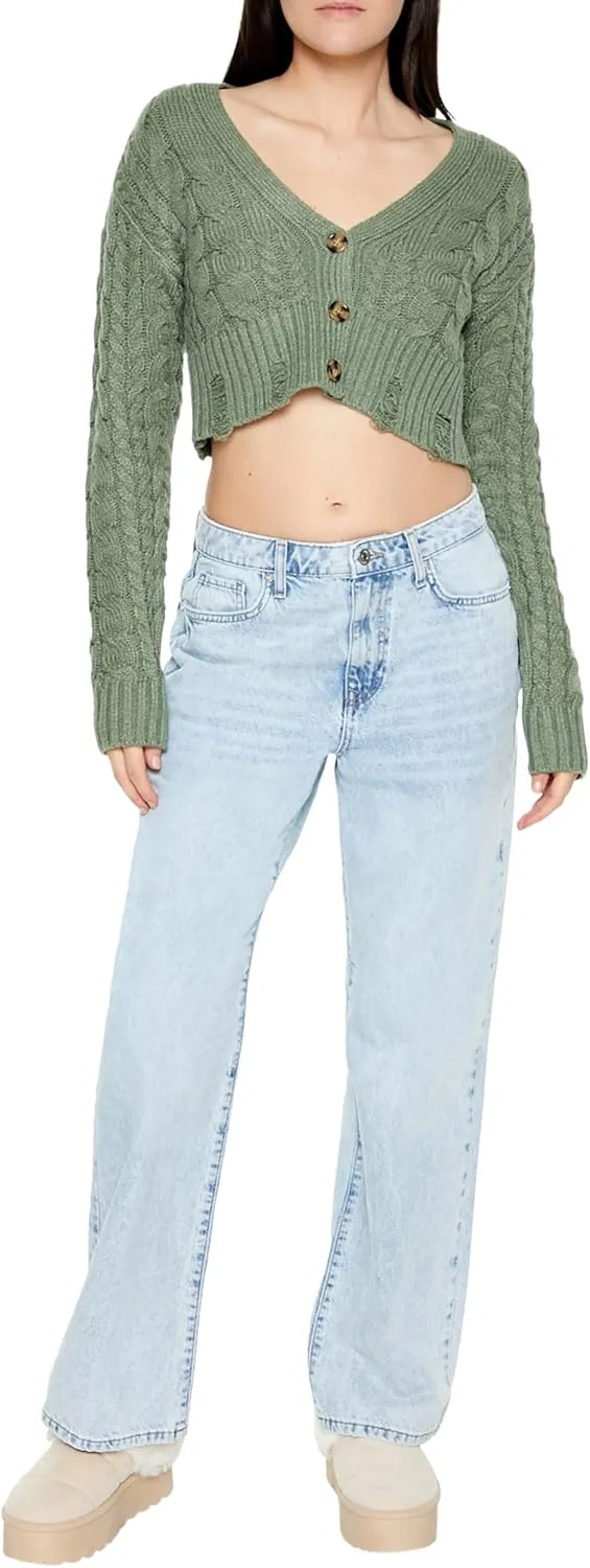 Forever 21 Women's Cable Knit Cropped Cardigan Sweater
