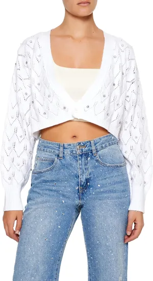 Forever 21 Women's Faux Gem Cropped Cardigan Sweater