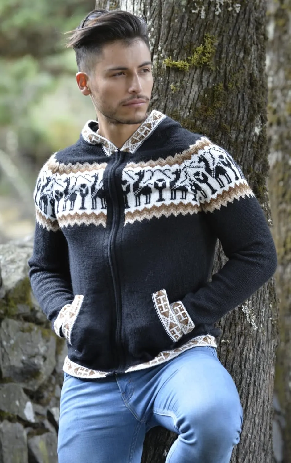 Gamboa Alpaca Cardigan Sweaters for Men Hoodie Mens Jacket Light and Softness Wool Knitted Summer Winter Hooded Sweater