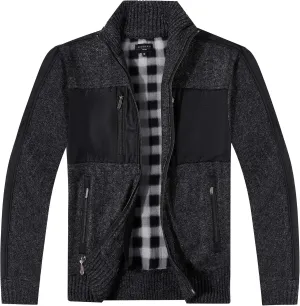 Gioberti Kids and Boys Full Zip Cardigan Patch Design Sweater with Brushed Flannel Lining