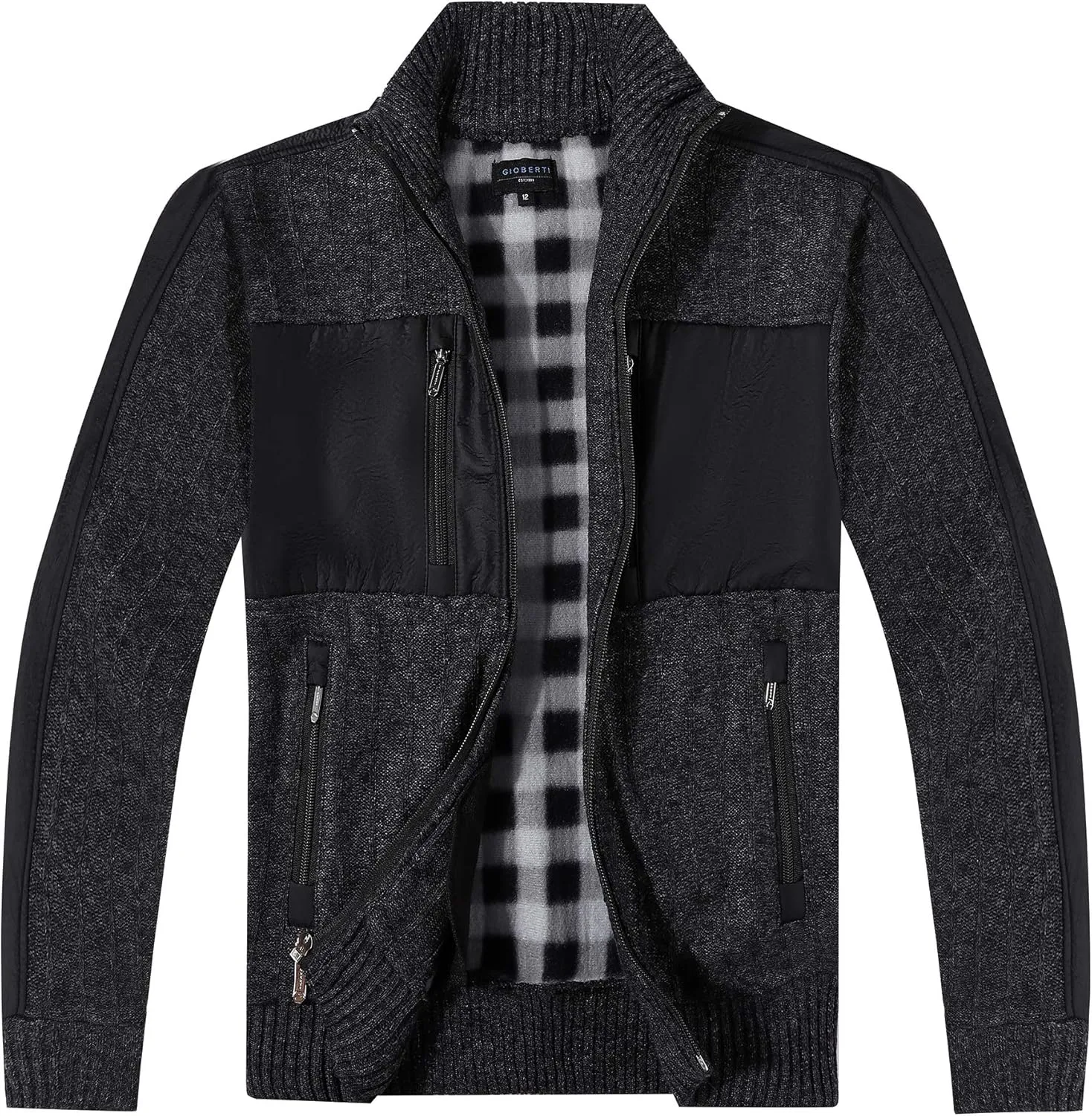 Gioberti Kids and Boys Full Zip Cardigan Patch Design Sweater with Brushed Flannel Lining