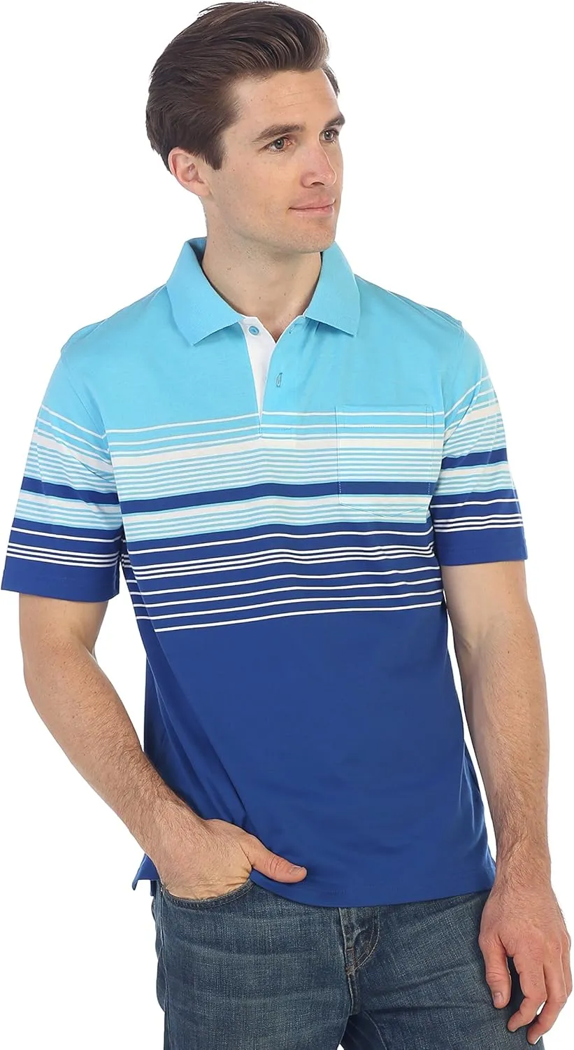 Gioberti Mens Striped Polo Shirt with Pocket - Yarn Dye