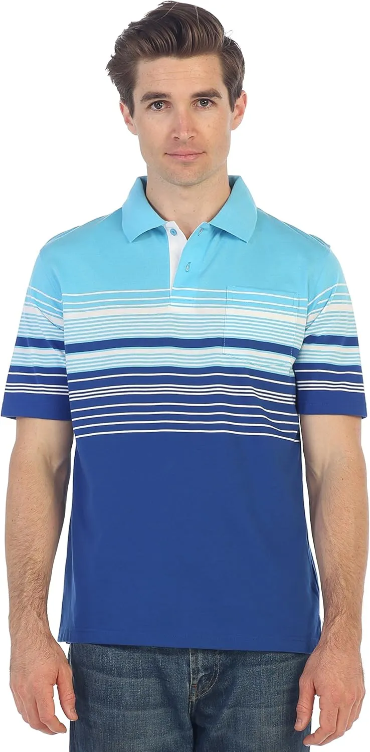 Gioberti Mens Striped Polo Shirt with Pocket - Yarn Dye