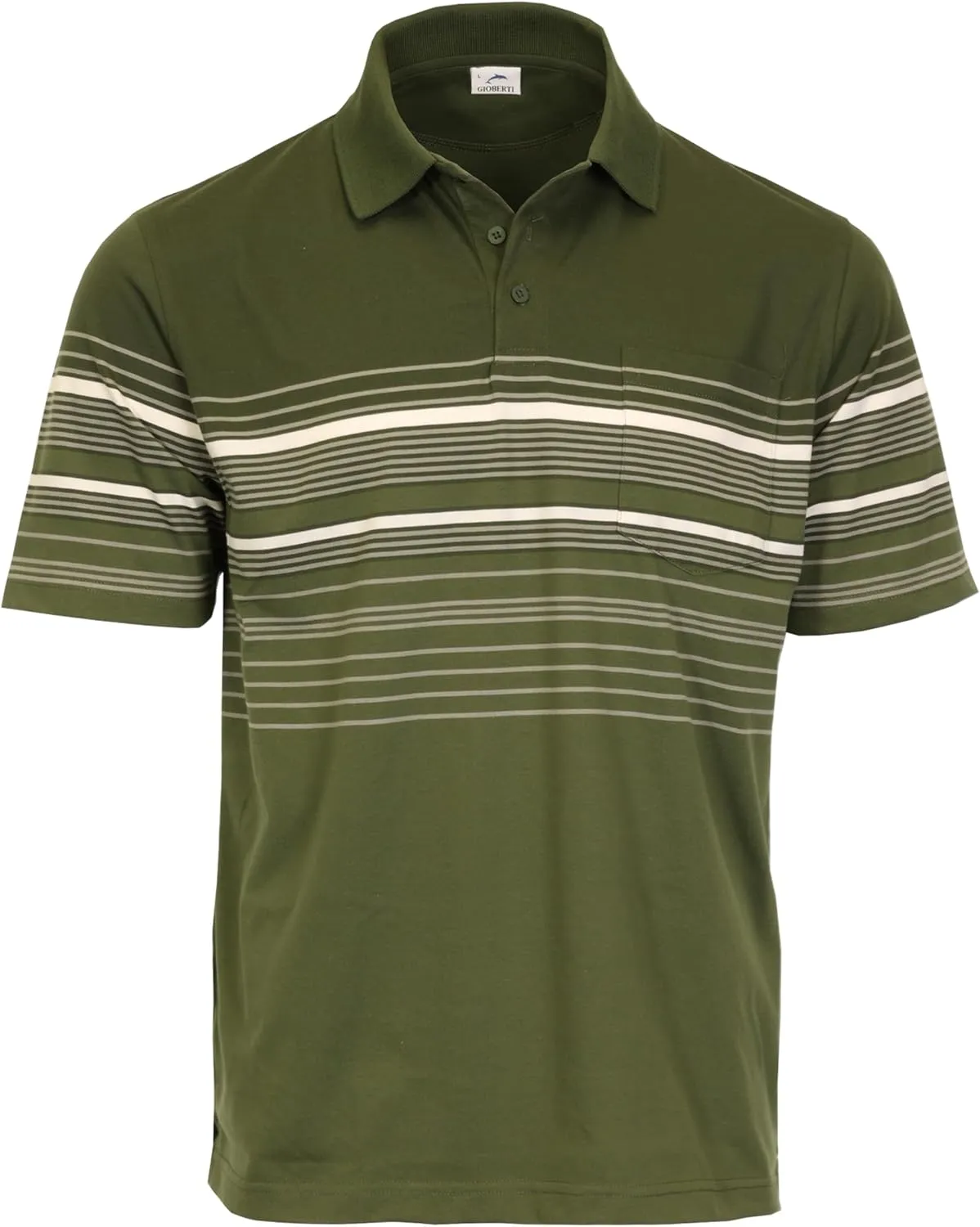 Gioberti Mens Striped Polo Shirt with Pocket - Yarn Dye